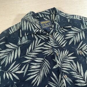 VTG Woolrich Shirt Mens M Blue Green Leaf Sailboat Button Up Loop Collar Camp